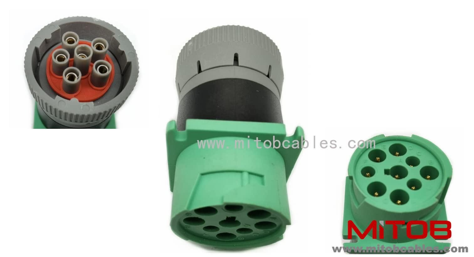 Green 9pin J1939 Type 2 to 6pin J1708 Adapter